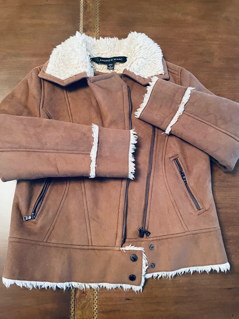 Andrew Marc Tan faux  Suede Shearling-Trim junior Jacket